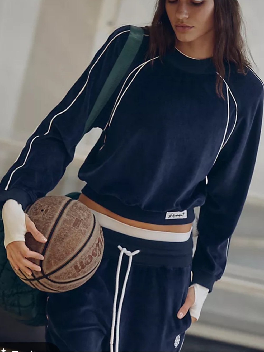 Free People Chalet Layer Velvet Top - Midnight Navy Blue White Combo - NWT